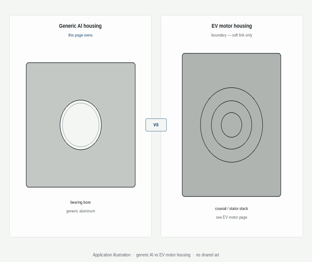 Generic aluminum vs EV motor housing bore boundary (illustration)