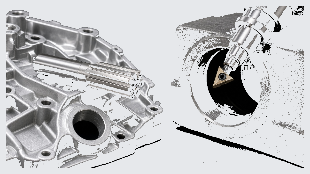 PCD reamer on aluminum housing versus boring insert at a cast-iron bore