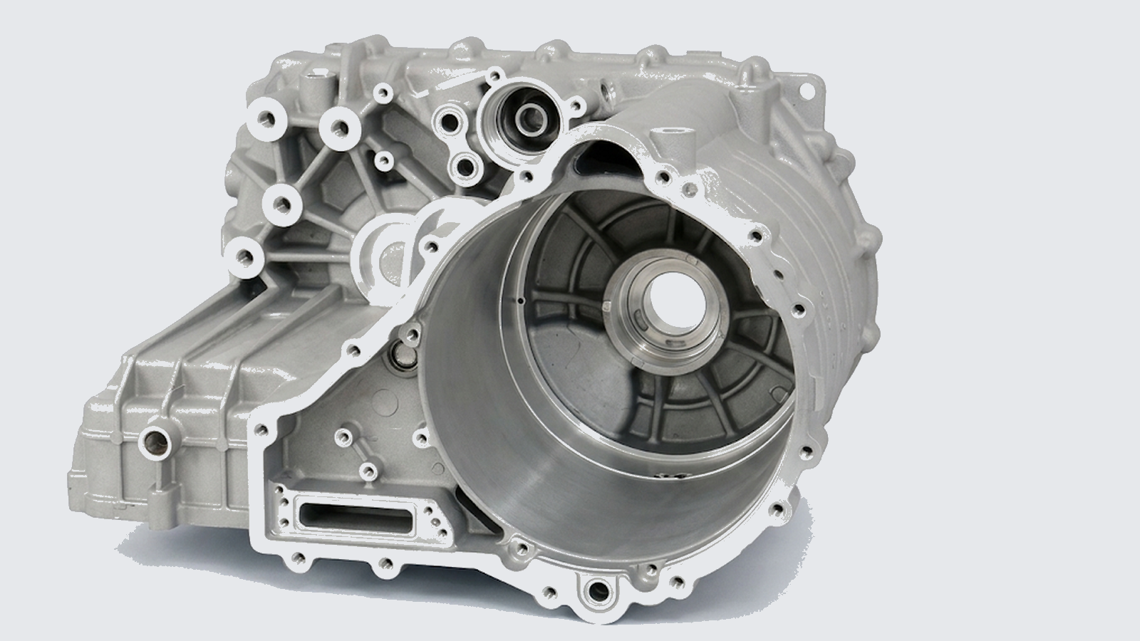 Aluminum EV housing with precision bores and a large sealing face