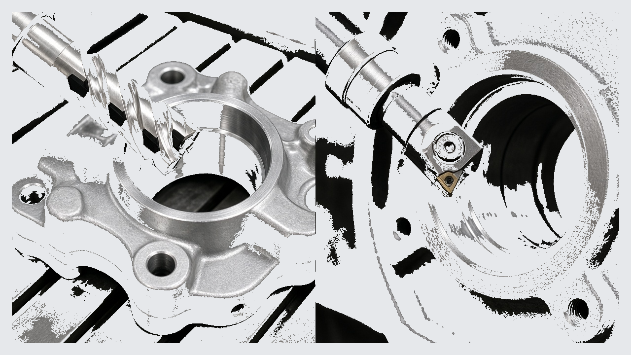 Aluminum housing finish tool versus cast housing with boring bar