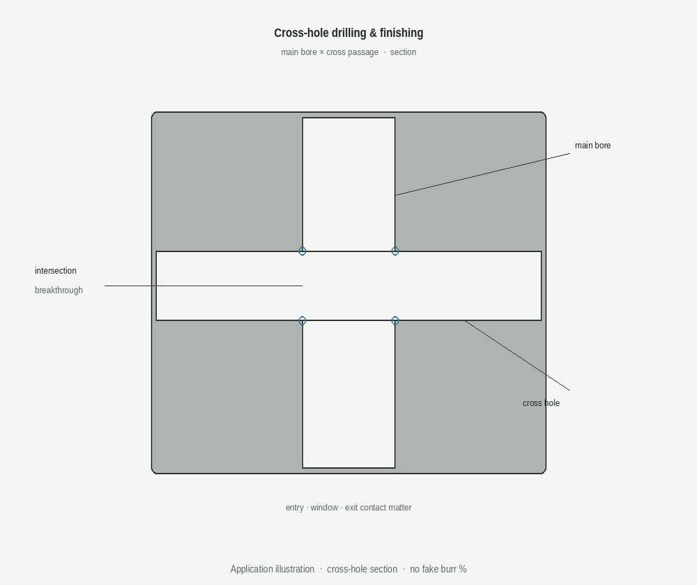 Cross-hole drilling and finishing schematic (illustration)
