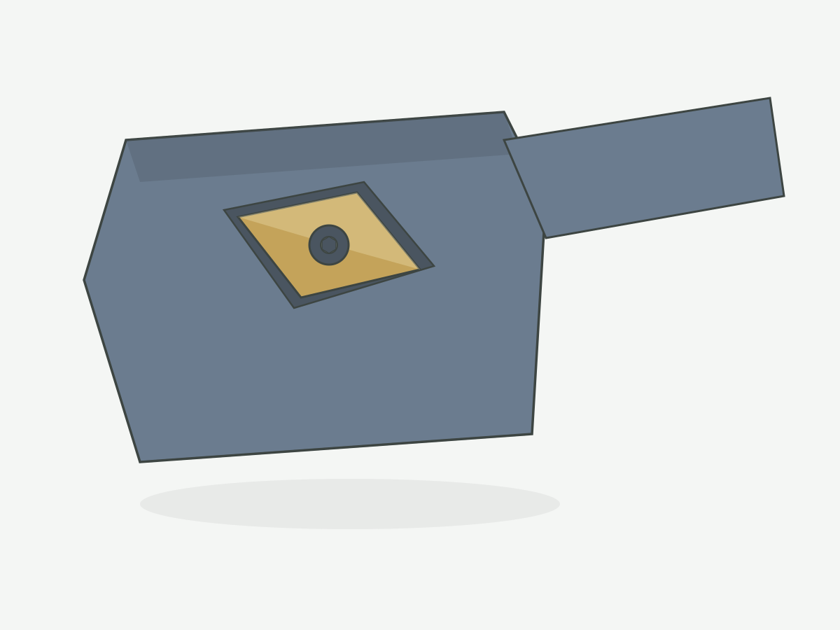 Illustration: HENTRY carbide insert seated in a turning holder pocket, clamping screw visible