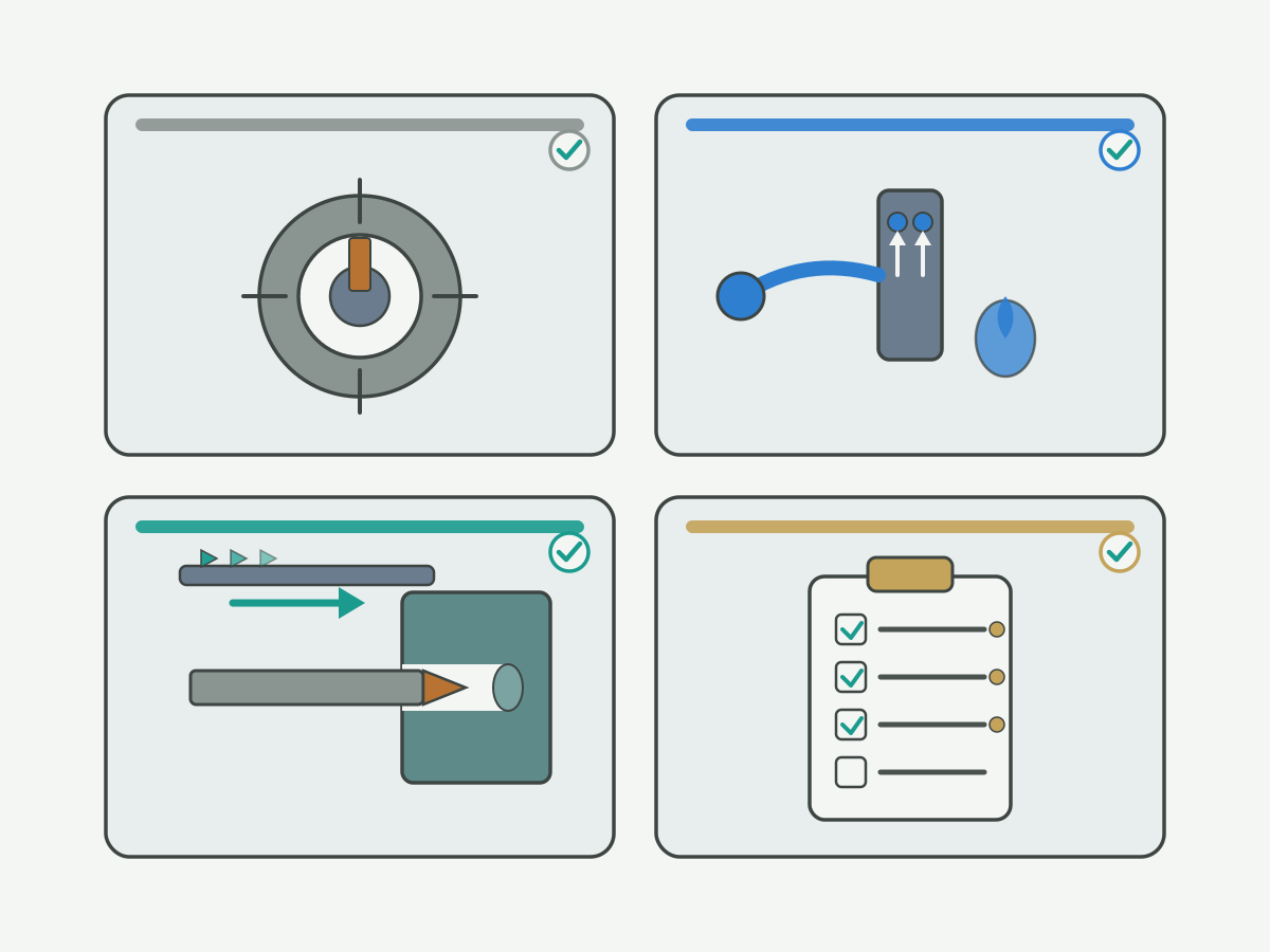 Illustration: Gun-drill setup and RFQ checklist icons for bushing alignment, coolant interface, machine travel and quote fields