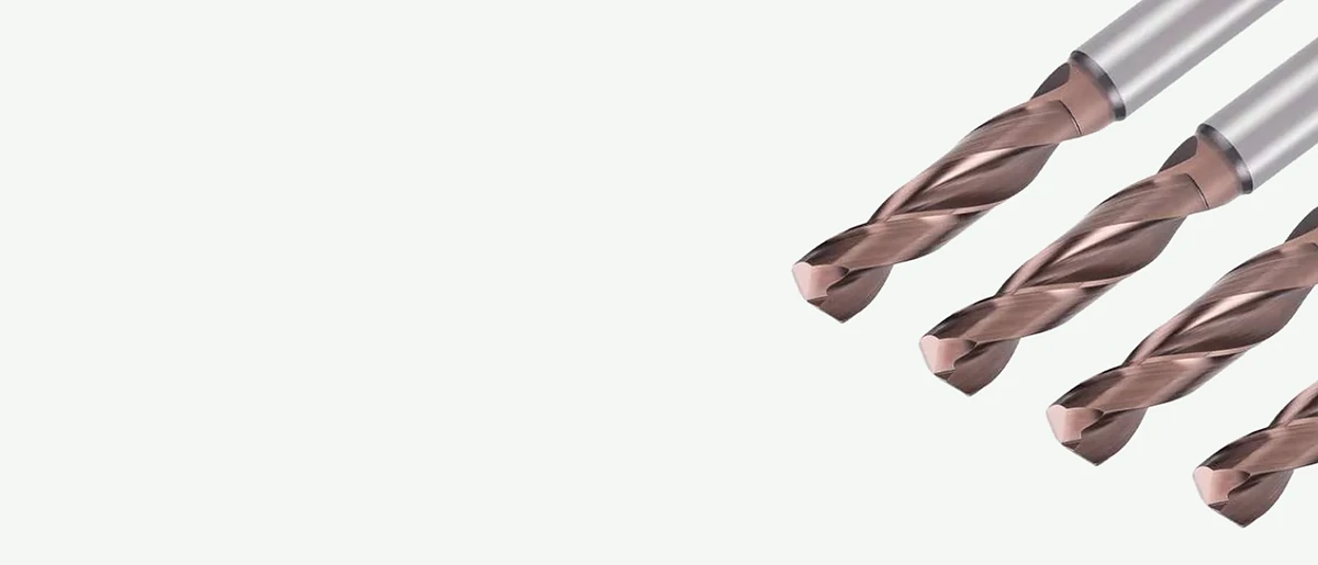 Solid carbide drill points for hardened steel, close-up