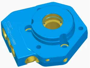 Illustration: 3D model of the aluminum high-pressure injection pump body from the HENTRY deep-hole case (Ø4.3 × 93.5 mm hole)