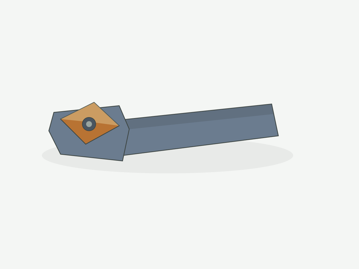 Illustration: HENTRY CNC turning holder with clamped carbide cutting insert, assembly view tip to shank on light gray background